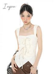 Ingvn - Solid Lace Up Tank Top Women Clothes Irregular Sleeveless 2023 Summer Halter Korean Fashion