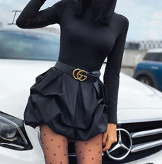 Ingvn - Solid Long Sleeve Mini Bud Dress Party Black Women Black / S