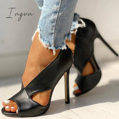 Ingvn - Solid Peep Toe Cut Out Pu Thin Heels Black / 5
