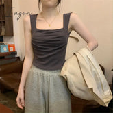 Ingvn - Solid Tank Top For Women Summer 2023 New Korean Fashion Sleeveless Square Collar Slim Crop