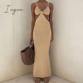 Ingvn - Spaghetti Strap Sexy Backless Maxi Dresses See Through Women Party Club Elegant Hollow