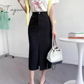 Ingvn - Split Jeans Skirt For Women 2023 New High Waisted Slim Korean Fashion Chic Pencil Vintage
