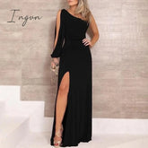 Ingvn - Split Women Party Long Dress One Shoulder Sleeve Sexy Bodycon Dresses Lady Slim Elegant