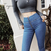 Ingvn - Spring And Autumn European American Peach Buttocks Zipper All - Match Jeans Net Red Ins