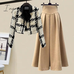 Ingvn - Spring And Autumn Set Women’s 2023 New Korean Edition High End Plaid Suit Top Slim
