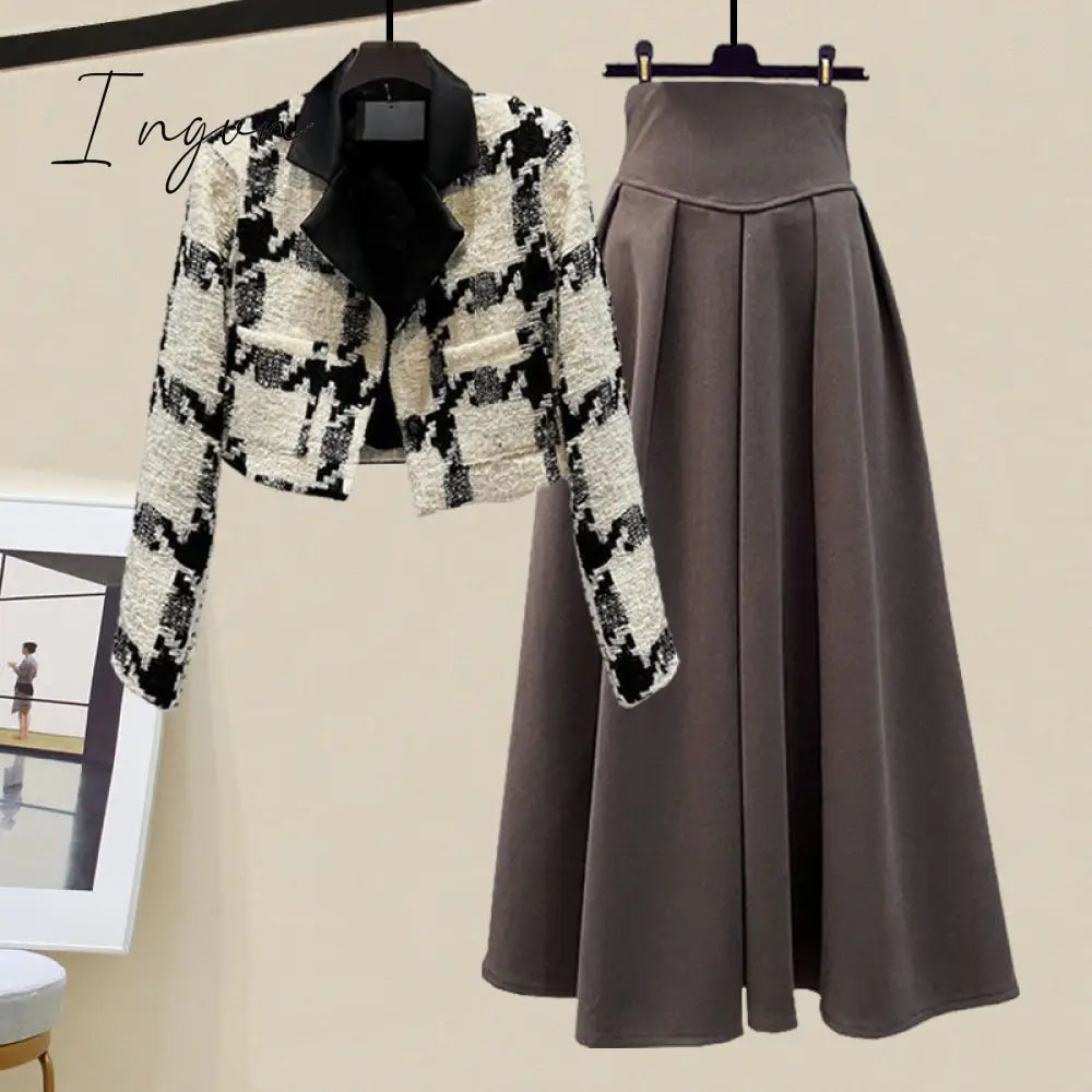 Ingvn - Spring And Autumn Set Women’s 2023 New Korean Edition High End Plaid Suit Top Slim