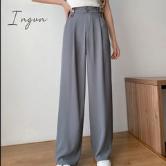 Ingvn - Spring Autumn Loose Wide Leg Trousers Female Causal Elastic High Waist Women Suit Pants