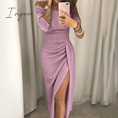 Ingvn - Spring Autumn Solid Women’s Tunic Lady Evening Party Dresses Off Shoulder High Waist Long