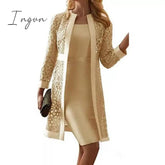 Ingvn - Spring Autumn Two Piece Dress Women Long Sleeve Knee Length Jacket Mother Of The Bride