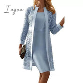 Ingvn - Spring Autumn Two Piece Dress Women Long Sleeve Knee Length Jacket Mother Of The Bride