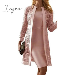 Ingvn - Spring Autumn Two Piece Dress Women Long Sleeve Knee Length Jacket Mother Of The Bride