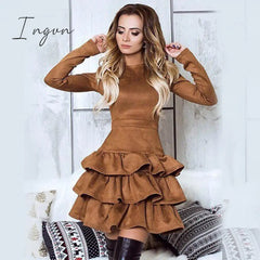 Ingvn - Spring Autumn Winter Elastic High Waist Sexy Suede Dress Women Vintage Long Sleeve Black