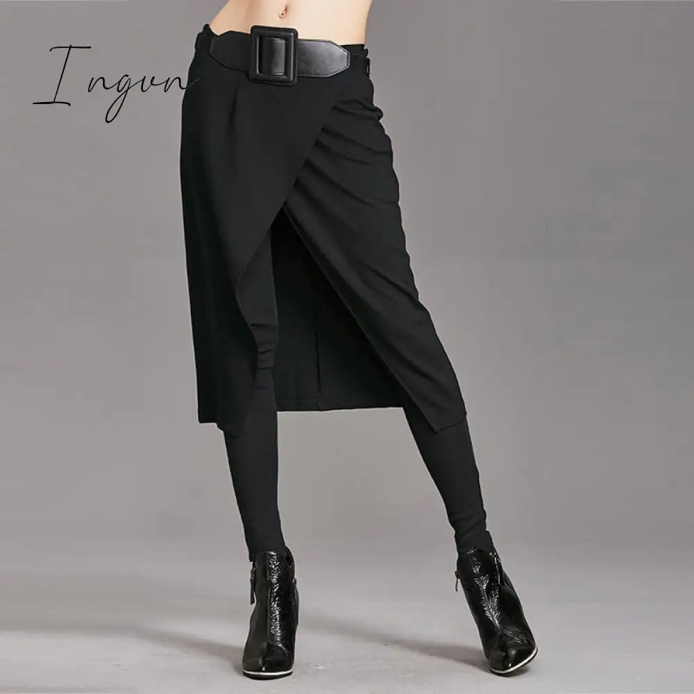 Ingvn - Spring Autumn Women Pants High Stretch Black Fake Two Pieces Pencil Skirt Female Fashion