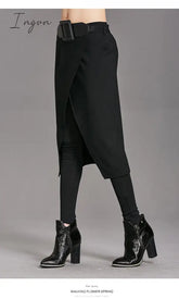 Ingvn - Spring Autumn Women Pants High Stretch Black Fake Two Pieces Pencil Skirt Female Fashion