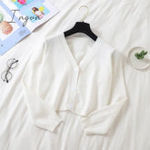 Ingvn - Spring Newly Green Cropped Cardigans Women Loose Ladies Short Knitted Sweaters Long Sleeve