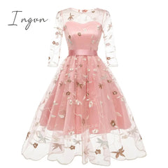 Ingvn - Spring Outfits New Summer Floral Print Embroidery Tulle Female Dress Sweet Elegant High
