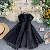 Ingvn - Spring Outfits Summer Spaghetti Strap High Waist Sleeveless Mini Chiffon Elegant Women Lady