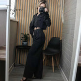 Ingvn - Spring Outfits Trends Korean Summer Two Piece Set Women Crop Top Sexy Lace - Up Blazer Coat