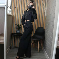 Ingvn - Spring Outfits Trends Korean Summer Two Piece Set Women Crop Top Sexy Lace - Up Blazer Coat