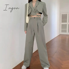 Ingvn - Spring Outfits Trends Korean Summer Two Piece Set Women Crop Top Sexy Lace - Up Blazer Coat