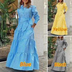 Ingvn - Spring Shirt Dress Women Long Sleeve Party Dresses Casual Lapel Button Vintage Belted