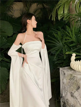Ingvn - Spring Stain Midi Dress Party Women Evening Design Long Sleeve Slim Elegant Bodycon One