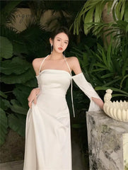 Ingvn - Spring Stain Midi Dress Party Women Evening Design Long Sleeve Slim Elegant Bodycon One