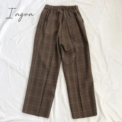 Ingvn - Spring Women Pants Plaid High Waist Dropping Feeling Wide Leg Long Suit