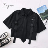 Ingvn - Spring Womens Fashion Autumn Streetwear Pants High - Waist Straight Ribbon Cargo Student