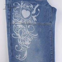 Ingvn - Spring Y2K European And American Street Simple Printing Low - Waist Button Jeans Women