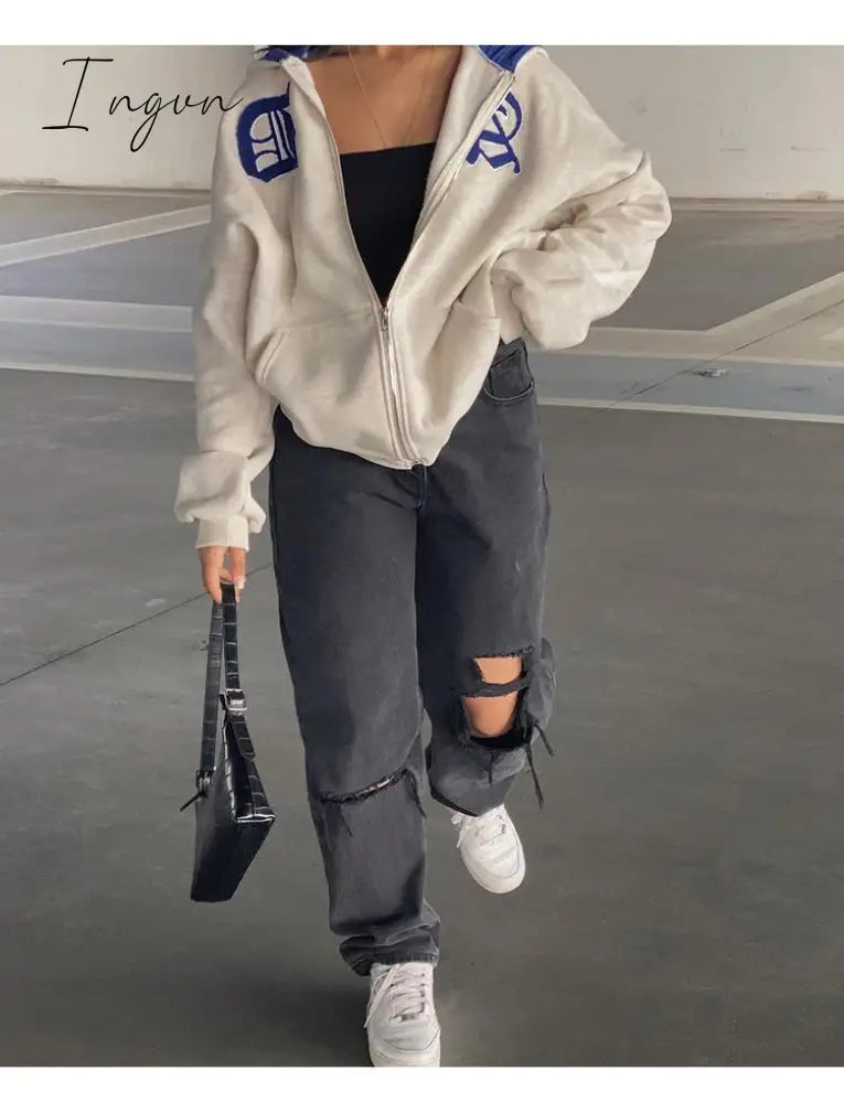 Ingvn - Spring Y2K Streetwear Women’s Letter Embroidery Printing Punk Oversized Hoodie Women Hip