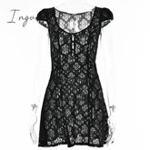 Ingvn - Square Collar Black Mini Dresses 2023 Summer Sexy High Waist Short Sleeve Beachwear Bodycon