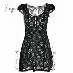 Ingvn - Square Collar Black Mini Dresses 2023 Summer Sexy High Waist Short Sleeve Beachwear Bodycon