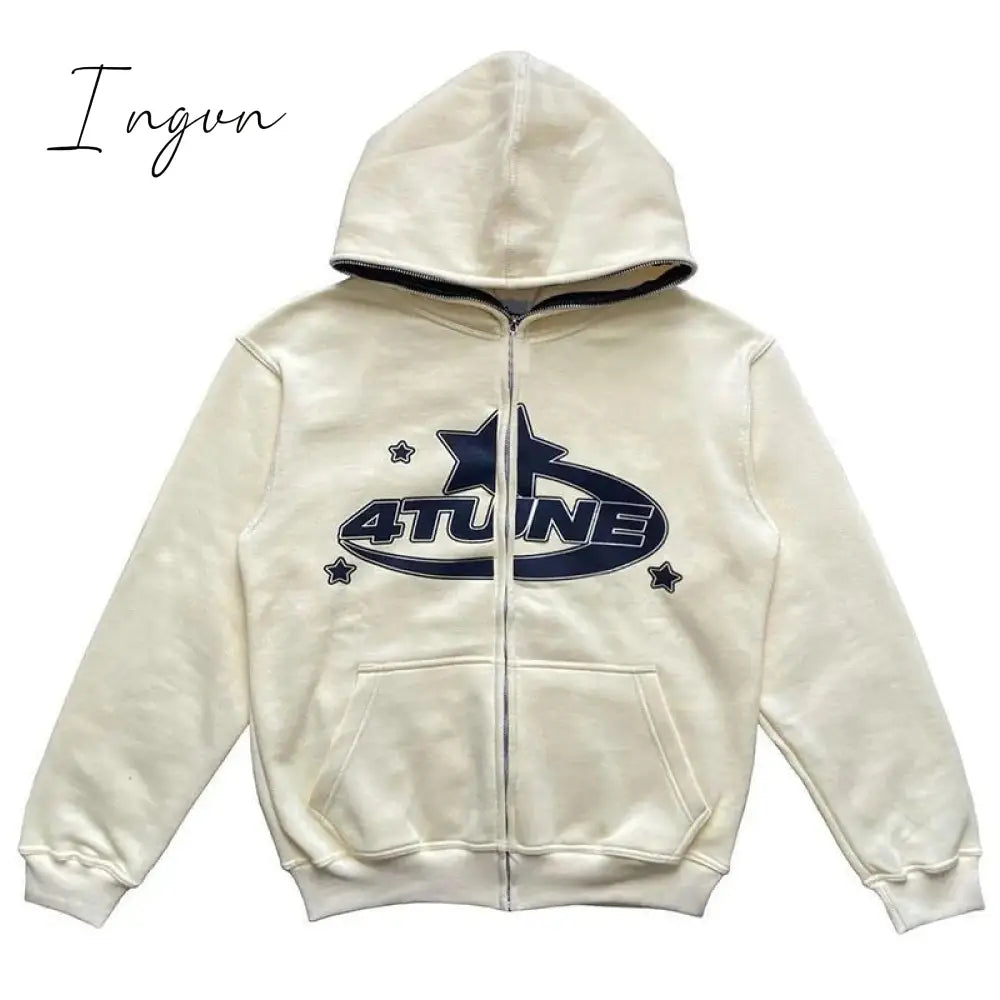 Ingvn - Star Letter Print Hoodies Y2K Apricot / S