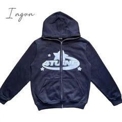 Ingvn - Star Letter Print Hoodies Y2K Navy / S