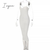 Ingvn - Straps Bodycon Sexy Prom Midi Dress For Women’s Summer Elegant Evening Party White