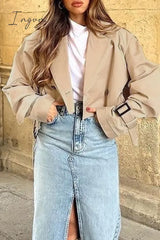 Ingvn - Street British Style Solid Buttons Turndown Collar Outerwear Outerwear/Blazer & Suits