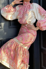 Ingvn - Street Print Patchwork Half A Turtleneck Long Sleeve Two Pieces Pieces/Two-Piece Dress