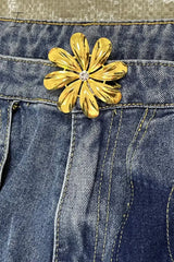 Ingvn - Street Solid Hollowed Out High Waist Straight Denim Jeans Denim/Jeans