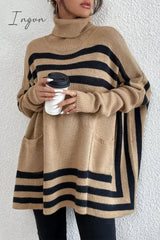Ingvn - Street Striped Patchwork Pocket Turtleneck Tops Tops/Sweaters & Cardigans