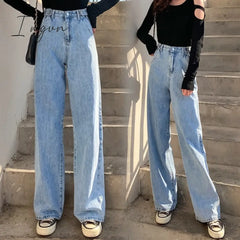 Ingvn - Streetwear High Waist Women’s Fashion Jeans Woman Girls Women Wide Leg Pants Trousers