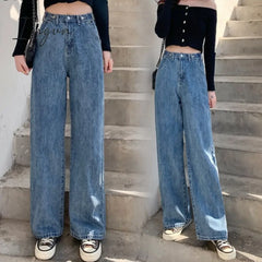 Ingvn - Streetwear High Waist Women’s Fashion Jeans Woman Girls Women Wide Leg Pants Trousers