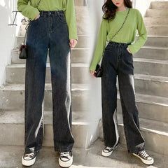 Ingvn - Streetwear High Waist Women’s Fashion Jeans Woman Girls Women Wide Leg Pants Trousers