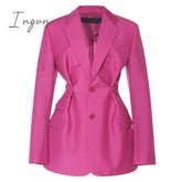 Ingvn - Streetwear Tunic High Waisted Long Sleeve Black Pink Blazer Coat Women Autumn Female