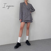 Ingvn - Suits And Pleated Skirts 2 Piece Set Women Spring Autumn Elegant Solid Outfits Sets Female