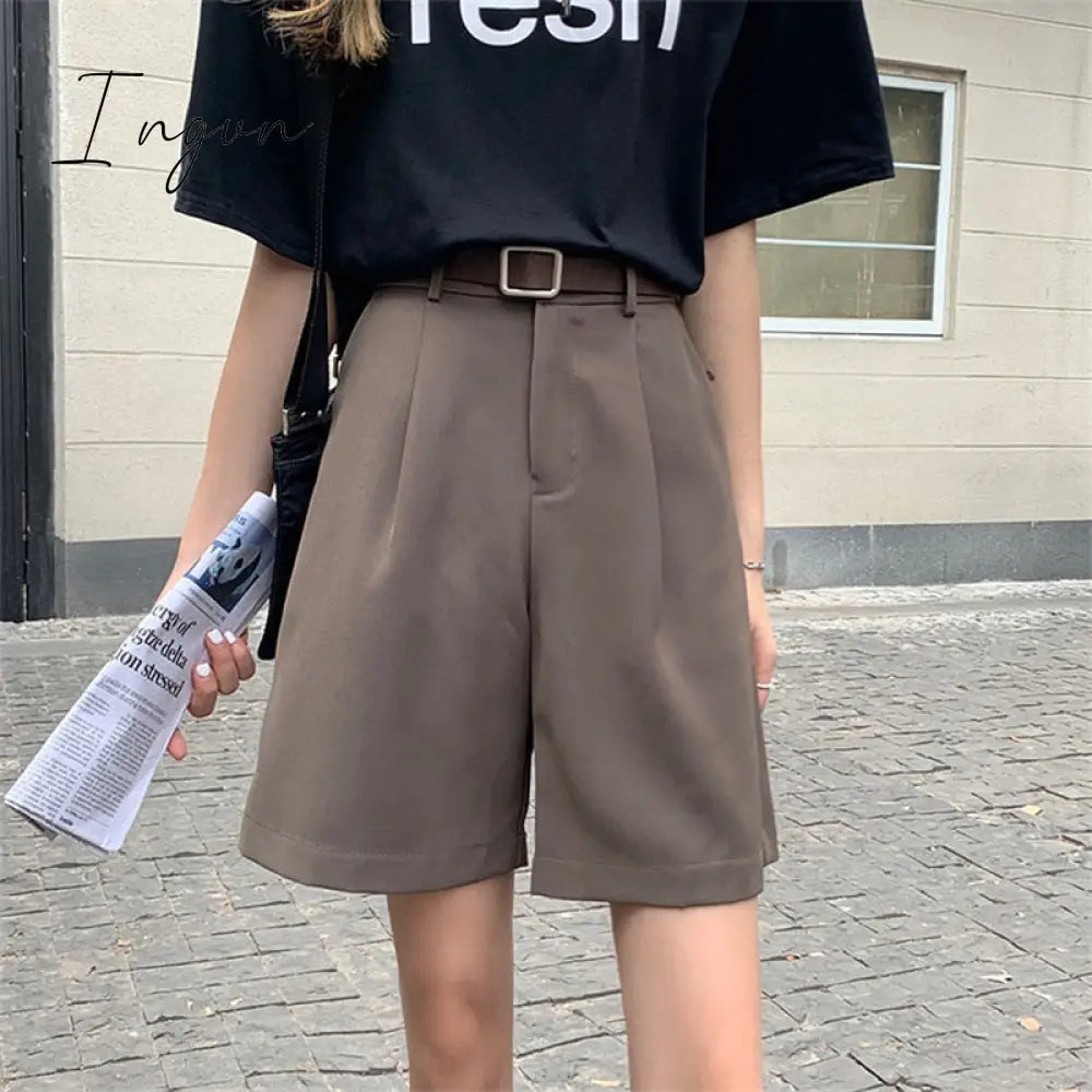 Ingvn - Suits Cargo Shorts For Women 2023 New Office Ladies Korean Fashion Wide Leg High Waisted