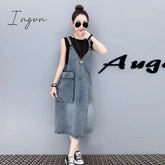 Ingvn - Summer Adjustable Strap Denim Dress Sundress Women Sleeveless Long Bandage Dresses For