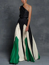 Ingvn - Summer Black Patchwork Inclined Off One Shoulder Women Dresses Contrast Color High Street