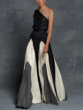 Ingvn - Summer Black Patchwork Inclined Off One Shoulder Women Dresses Contrast Color High Street