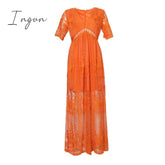Ingvn - Summer Boho Women Maxi Dress Loose Embroidery White Lace Long Tunic Beach Vacation Holiday